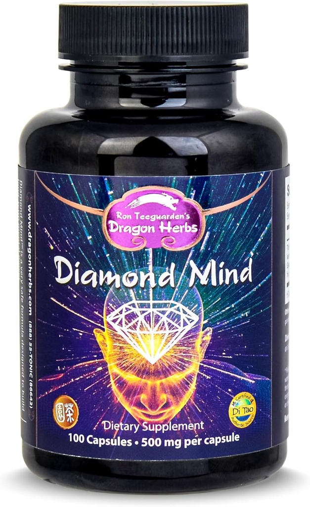 Op drakenkruiden gebaseerd supplement voor geheugen- en concentratieondersteuning, Vegan Adaptogene formule met Ginkgo, Schizandra & Eleuthero - Diamond Mind 100 capsules