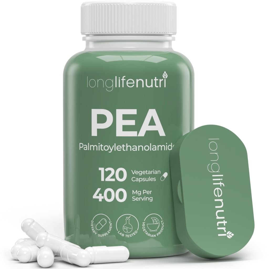 LongLifeNutri Palmitoylethanolamide (Pea) 400mg - 120 Vegetarian Capsules, Organic Supplement for Discomfort Management, 4-month Supply, Lab getest, Made in USA