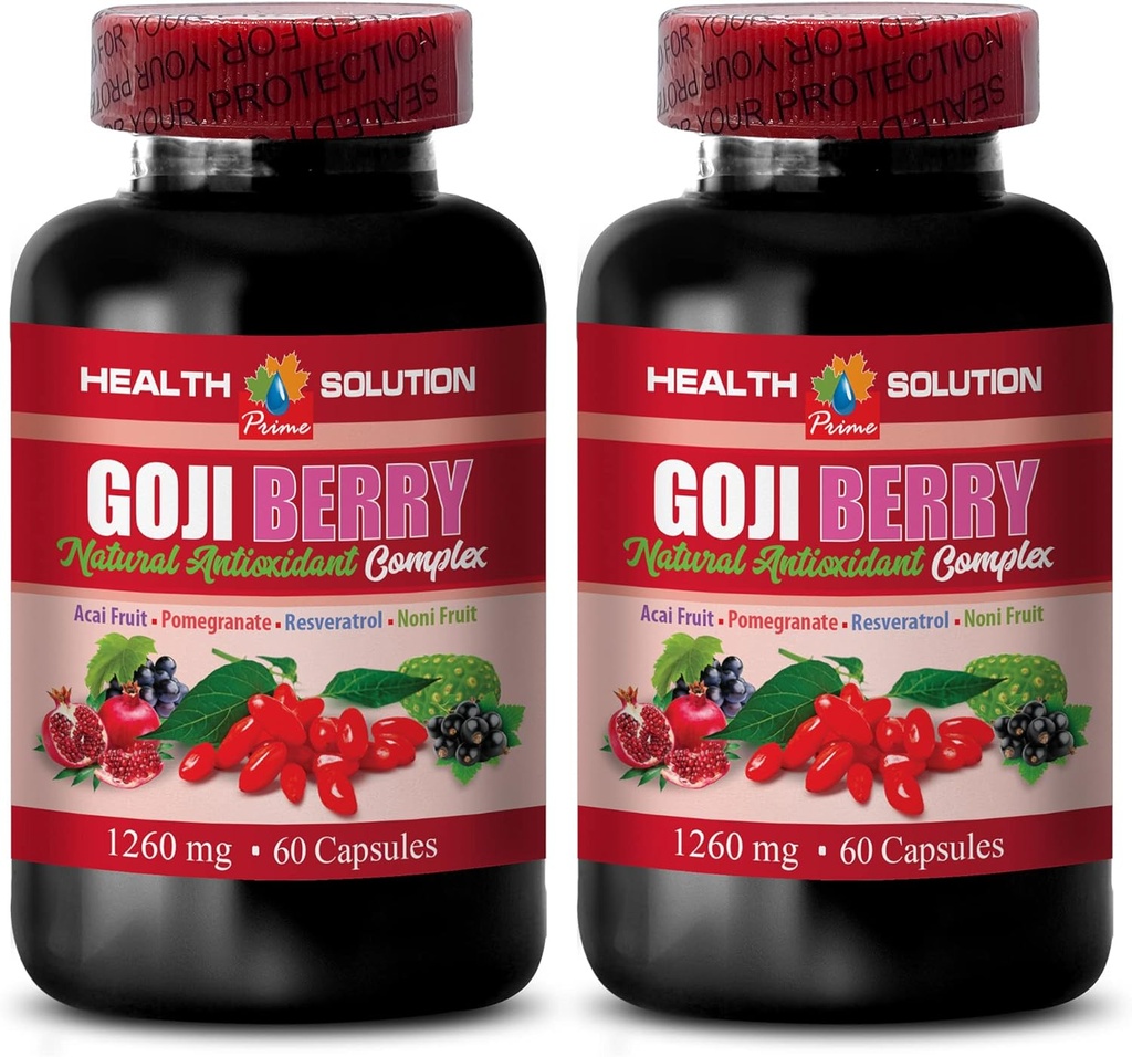 Hersenen en Geheugen Power Boost - Goji Berry - Natural ANTIOXIDANT Complex, Immune Support, Noni Supplement Pillen, Mangosteen Extract, acai Berry, superfruit Complex, Energy Booster, 2 Flessen 120 Caps
