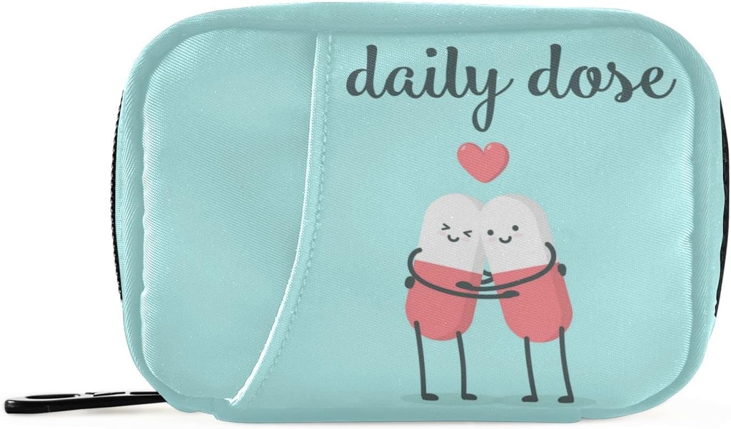 Naanle Cartoon Pillen Hart pil Box 7 Day Case Bag Travel Organizer met rits Draagbaar Weekly Compact Grootte voor vitamine supplement houder Een cartoon rood blauw 4,6 x 3,14 x 1,88 Inch 0,12 kg