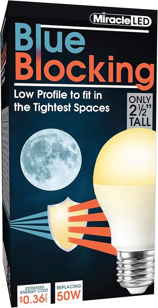 Miracle LED 3W Blue Blocking Warm Yellow Tight-Spaces Slaapbol Vervangen tot 50W om de instelling van de zon te repliceren en produceren Melatonine biologisch, Amber Glow, 609013