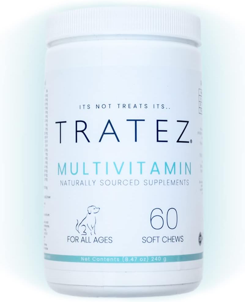 Multivitaminesupplement voor honden, 60 zachte kauwen met 25 essentiële vitamines en voedingsstoffen, geavanceerde formule voor premium ondersteuning van huid en jas, hiep en gezamenlijke mobiliteit en verbeterde spijsvertering