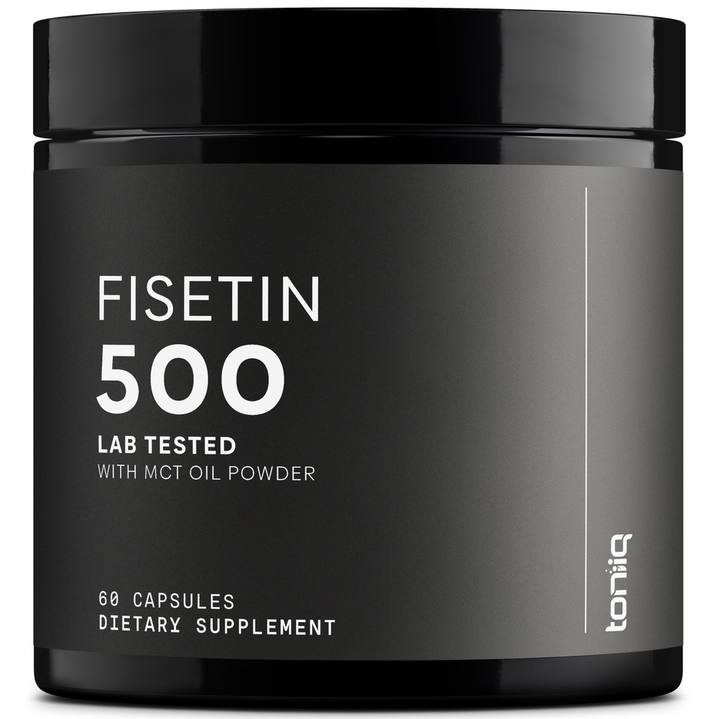Toniiq Ultra High Purity Fisetin 500mg - 98%+ Higly Purified & Bio available Fisetin Supplement with MCT Oil for Absorptie - Third-Party Tested Senolytische Supplements for Aging Support - 60 Capsules