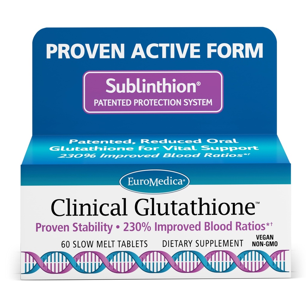 EuroMedica Clinical Glutathion - Antioxidant voor hoge absorptie - Dieetsupplement met L-Glutathione - Vegan Supplement ter ondersteuning van Cell Health - 60 Slow Melt Tablets
