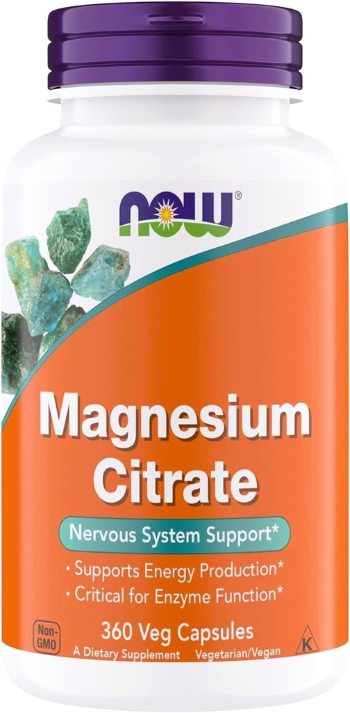 Nu Supplementen, Magnesium Citrate, Enzyme Functie*, Zenuwstelsel Ondersteuning*, Critical for Enzyme Function*, Glutenvrij, Veganistisch, Kosher, Niet-GMO 360 Vegetarische Capsules