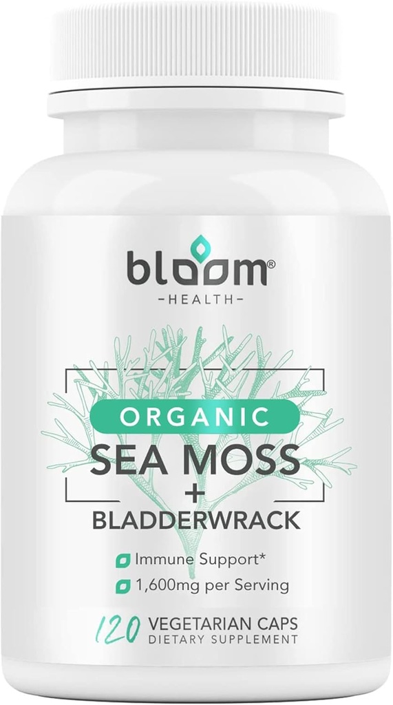Sea Moss Supplement - Natural Irish Moss for Immune Support - Non-GMO Seamoss Capsules for Thyroid Health - Vegan Raw Seamoss Pillen met Natural Powder - 120 Vegetarische Caps