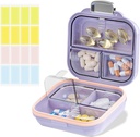Travel Pill Organizer Box met labels, 7 Compartments Portable Mini Pill Case, Daily Medication Organizer Storage Pill Container for Pocket Pharmacy(Purple, S)