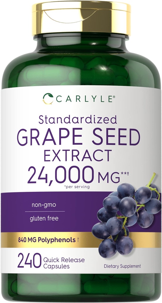 Carlyle Grape Seed Extract Supplement | 240 Capsules | Maximum Strength Standardized Formula | Non-GMO & Gluten Free