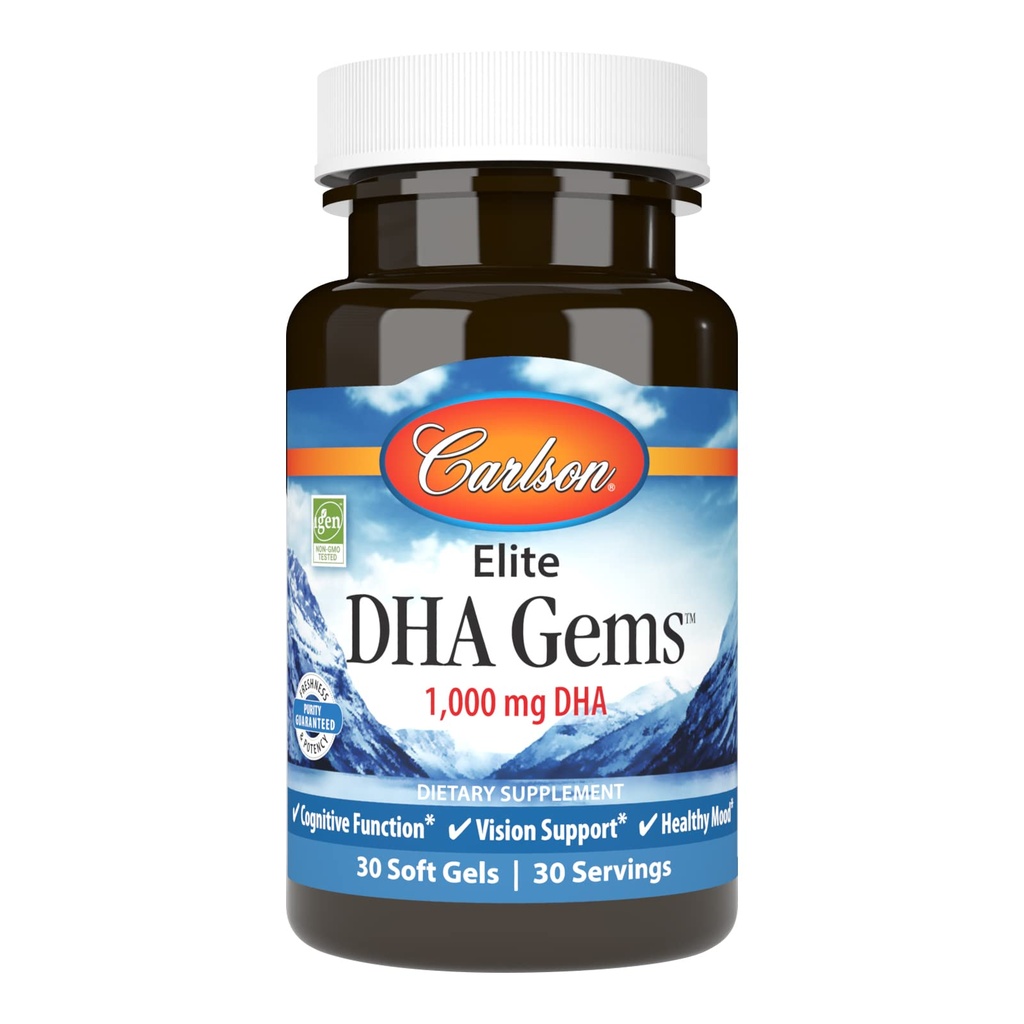 Carlson - Elite DHA Gems, 1000 mg DHA, ondersteunt gezonde hersenfunctie & Vision, 30 zachte gels