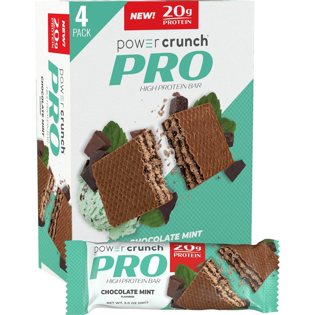 Power Crunch PRO Protein Wafer Bars, High Protein Snacks met heerlijke smaak, chocolademunt, 2.0 Ounce (4 telling)