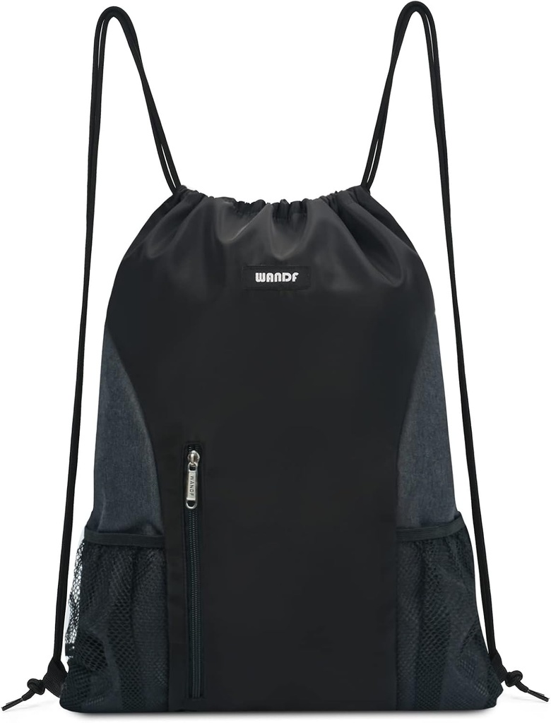 WANDF Trekkoord Rugzak Sportgym Sackpack met Mesh Pockets Waterbestendig String Bag voor vrouwen Mannen(zwart)