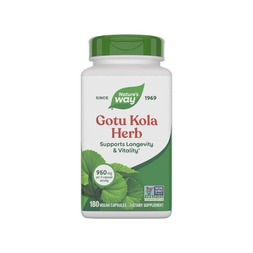 Nature's Way Gotu Kola Herb, ondersteunt duurzaamheid en vitaliteit*, 950 mg per 2-Capsule Serving, Non-GMO Project Geverifieerd, 180 Capsules (Verpakking mei Vary)