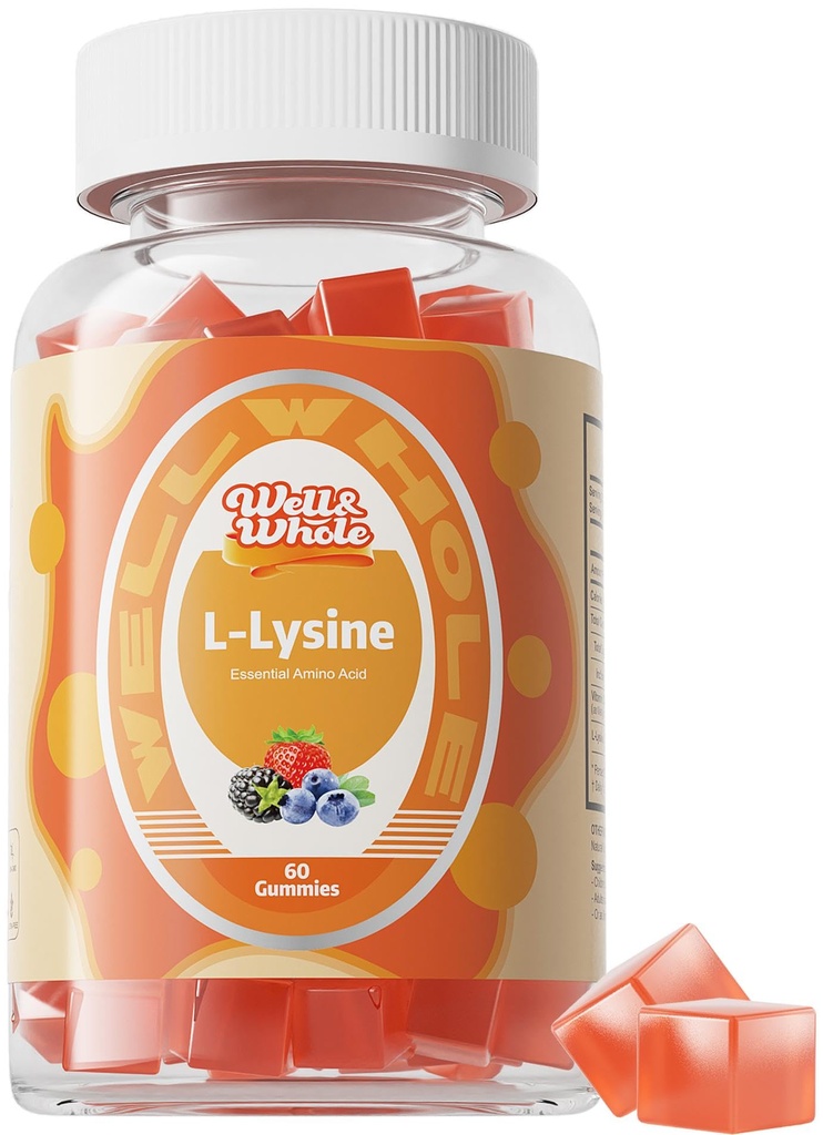 L-Lysine Gummies 1000mg - L-Lysine Supplementen voor kinderen en volwassenen - Lip en Cold Sore* Ondersteuning voor vrouwen - Kauwbare Lysine Gummies met vitamine B12 - Veganistisch, Niet GGO, Glutenvrij, 60 Telt