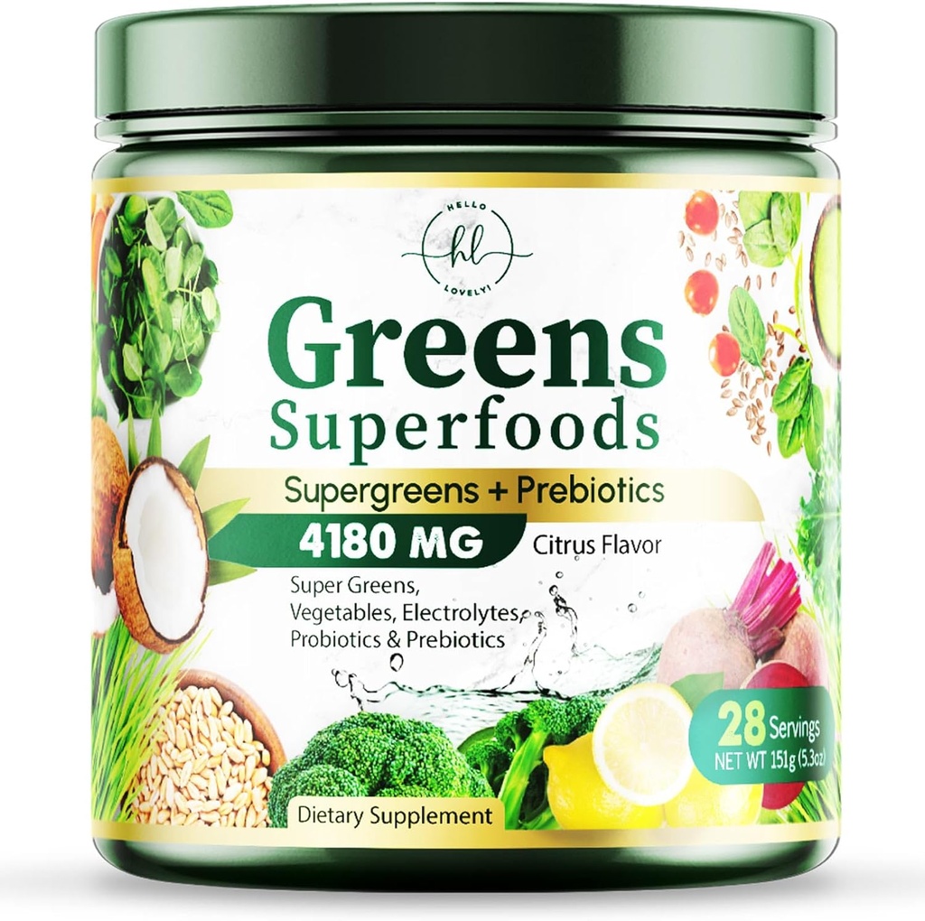 Greens Powder Superfood - Premium Organic Super Greens Juice Powder - Verpakt met Probiotica, Tarwegras, Enzymen, Spirulina, Chlorella voor Digestieve & Gut Health, Smoothie Drink Mix - 28 porties
