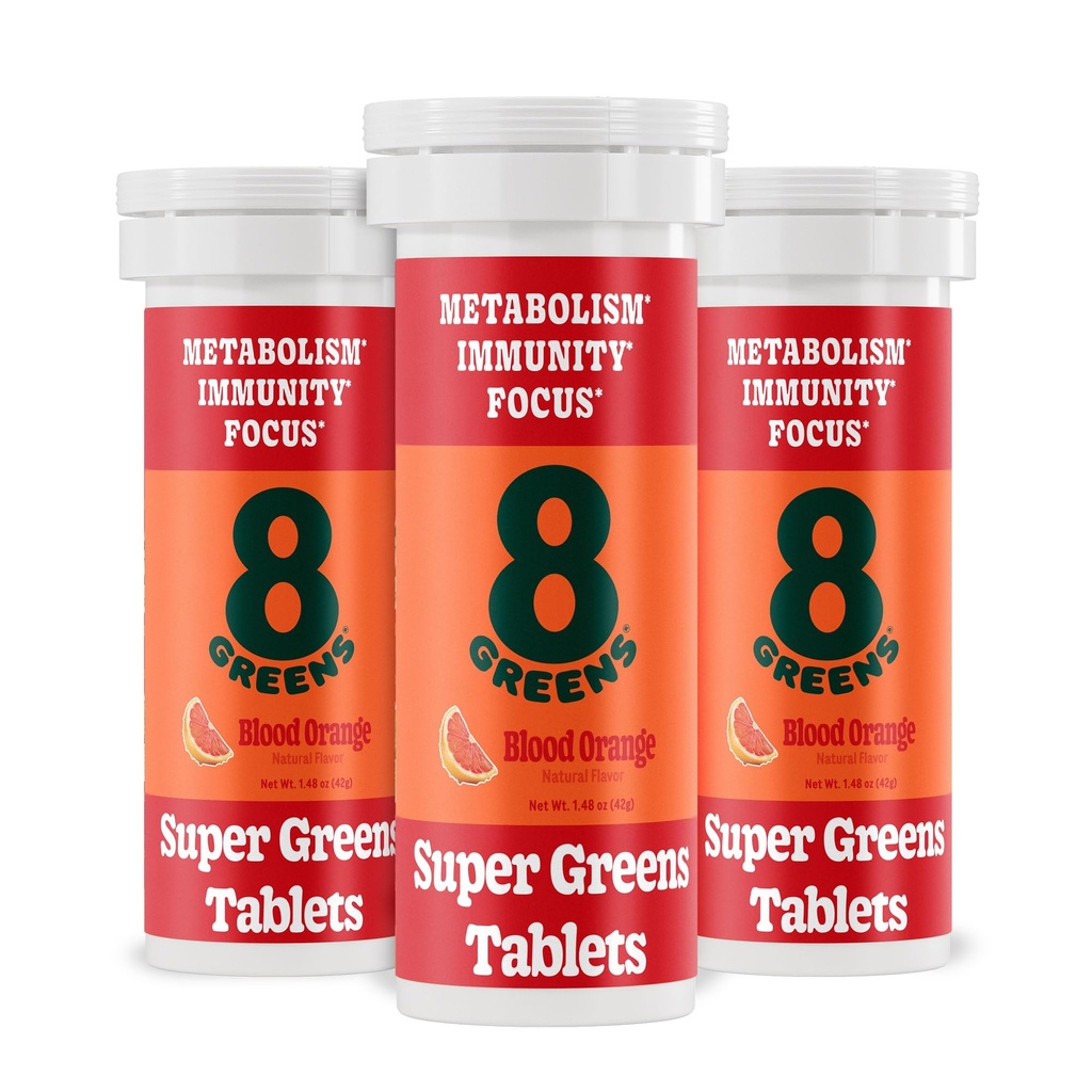 8Greens Supergreens Tabletten Super Greens Poeder Superfood Tablet, Metabolisme Immuniteit & Focus, Dagelijkse Groenen Bruistabletten, Organisch: Aloë Vera, Spirulina, Chlorella, Bloed Oranje, 30 porties