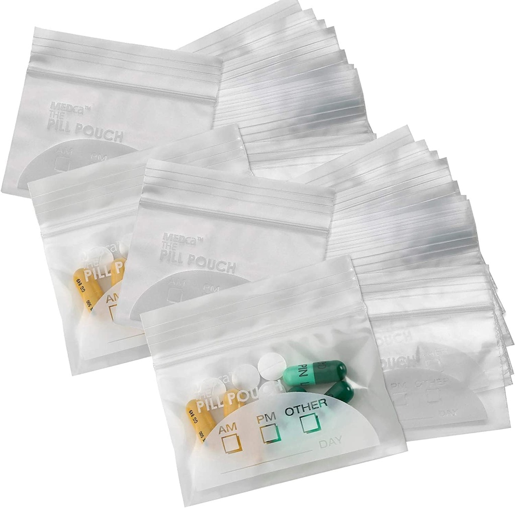 Pill Pouch Bags - (Pack of 150) 3" x 2,75" - BPA Free, Poly Bag Disposable Zipper Pillen Baggies, Daily AM PM Travel Medicine Organizer Storage Zakken, Best Clear Herbruikbaar met Write-on Labels