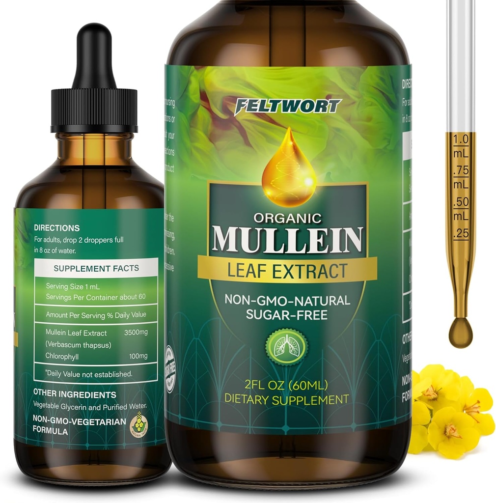 Mullein Drops - Longreiniging - Bladextract - Krachtige Mullein voor Immune Support,Detox & Respiratory Support - Kruidensupplementen - 2 Oz-6