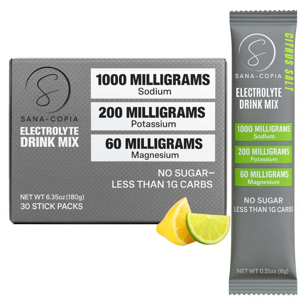 Electrolyte Drinkmix Hydration Packets: 1000mg Natrium, Kalium & Magnesium Citrus Zout Hydrating Powder, Zero Sugar - 30 Lemon Lime Electrolyte Powder Packets, For Rehydration or Dehydration Relief
