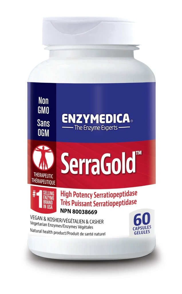 Enzymedica, SerraGold, High-Potency Serrapeptase Enzyme Supplement, Ondersteunt ademend, Hart en Immuun functie, 60 Tellen