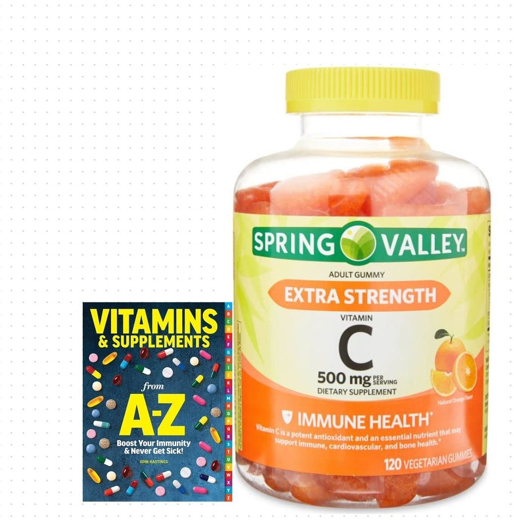 Spring Valley Extra sterkte Vitamine C, 500 mg Vegetarische Gummies, 120 Tel + Betere Gids Vitaminen Supplementen Boek Gratis kan niet afzonderlijk worden verkocht