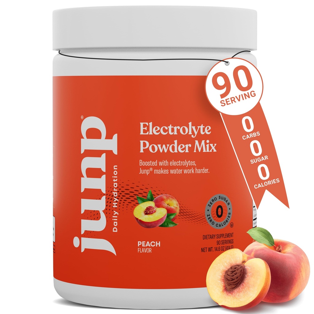 JUNP Electrolytes Powder No Sugar No Carbs, Orchard Fresh Juicy Peach Keto Electrolyte Drink Mix, Potassium & Salt Hydration Powder Electrolytes Zero Calorie Sugar Free Electrolyte Powder, 90 Servings