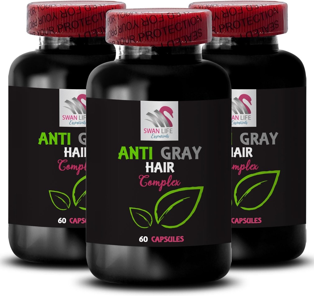 Anti grijs haar pillen - anti grijs haar complex - kleurherstel, grijze haar ondersteuning, haar briljantheid, natuurlijke toon, levendige glans, grijze haarcontrole, kleur opnieuw ontwaken 3 flessen 180 capsules