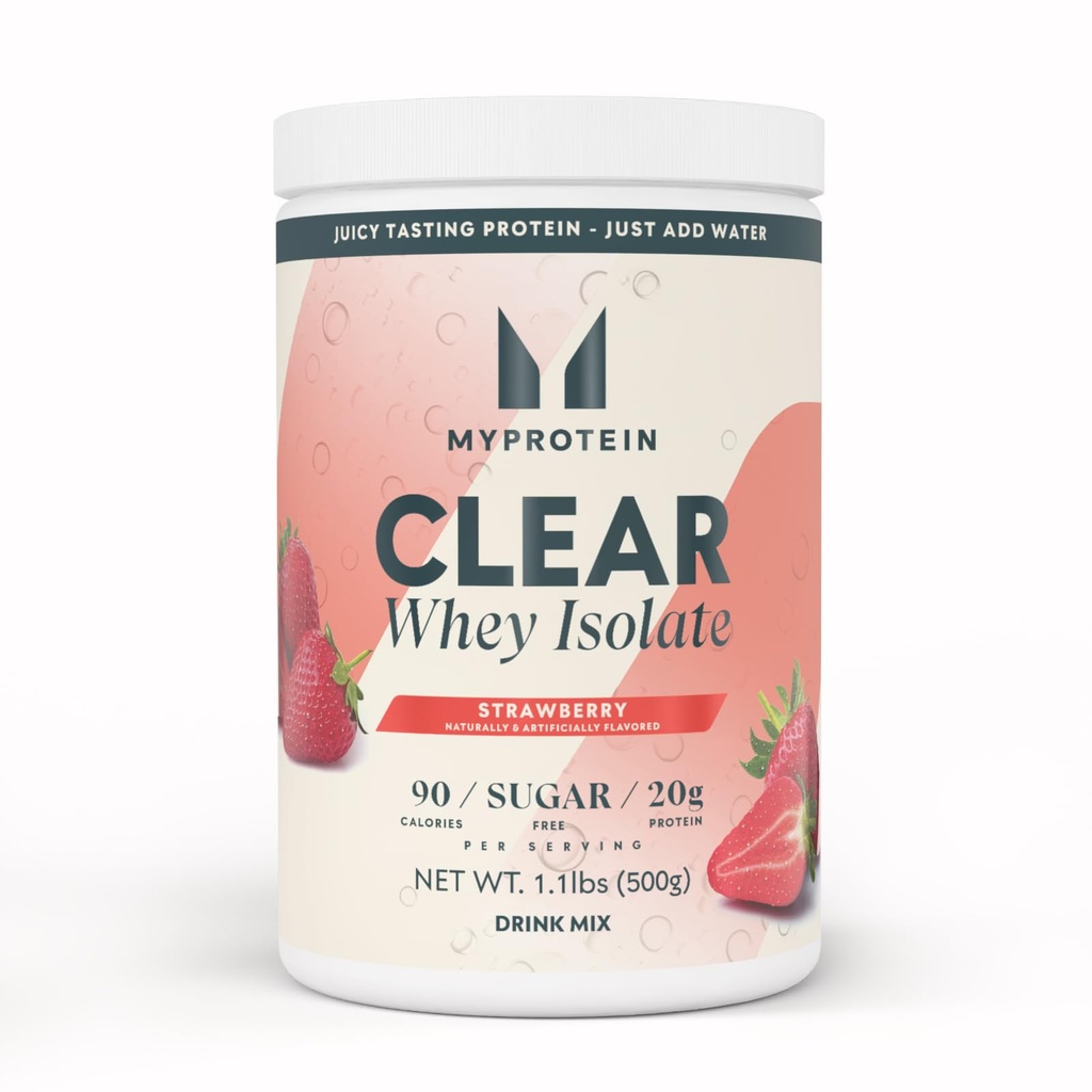 Myprotein Clear Whey Isolaat Protein Powder, 1,1 Lb (20 Servings) Aardbei, 20g Proteïne per Serving, Natuurlijk Flavored Drink Mix, Dagelijkse proteïne inname voor Superior Performance