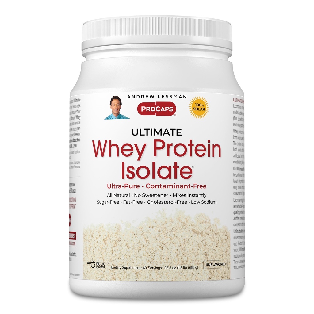 ANDREW LESSMAN Ultimate Whey Protein Isolate 60 Servers - Ondersteunt workout herstel en Lean Muscle Non-GMO, Geen toegevoegde smaken, vetvrije, suiker en zoetstof-vrije, gecertificeerde Kosher. Geen additieven
