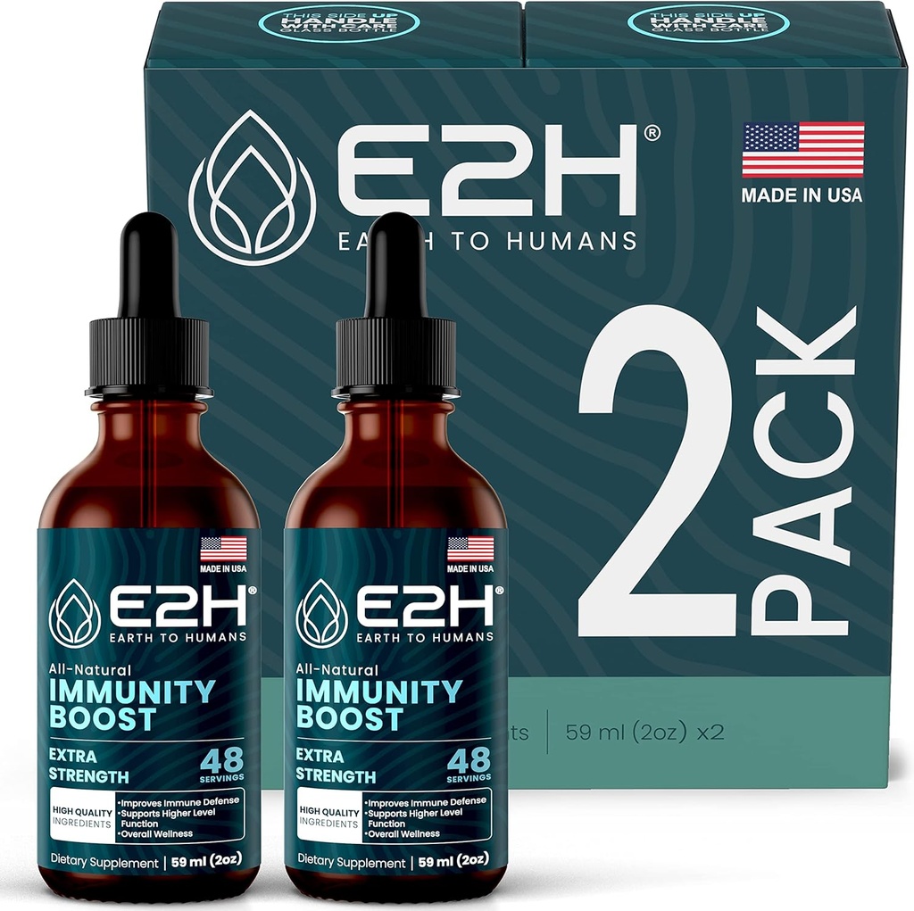 E2H Advanced Immune Defense Supplement - All-Natural Immune Booster - Immune Support Supplements Drops - Bevat Holy Basil, Papaya Bladeren en Red Banded Polypore - Non-GMO, Vegan (2 flessen)