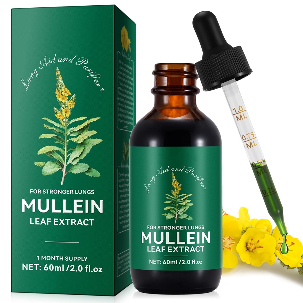 Mullein Drops, Mullein Leaf Extract voor Longen, Mulleins Leaf Drops voor Long Reiniging en Phlegm, Snelle Absorptie Krachtige Mulleins Extract voor Sterkere Longen (1)