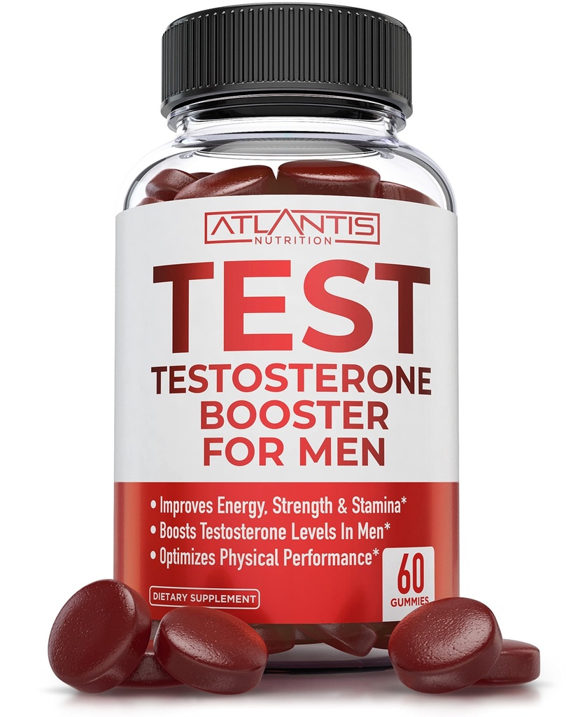 Atlantis Nutrition Testosteron Booster for Men Gummies - Man Enhancement, Boosts Energy, & Optimaliseert fysieke prestaties geformuleerd w/Tribulus, Horny Goat Weed, Saw Palmetto, Maca Root - 60 Gummies