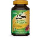Nature's Way Alive! Kauwbare Calcium Gummies met Vitamine D3, Dagelijkse Supplement Ondersteunt gezonde botten en tanden, en spierfunctie*, Aardbei en Raspberry-Lemonade smaak, 60 Gummies