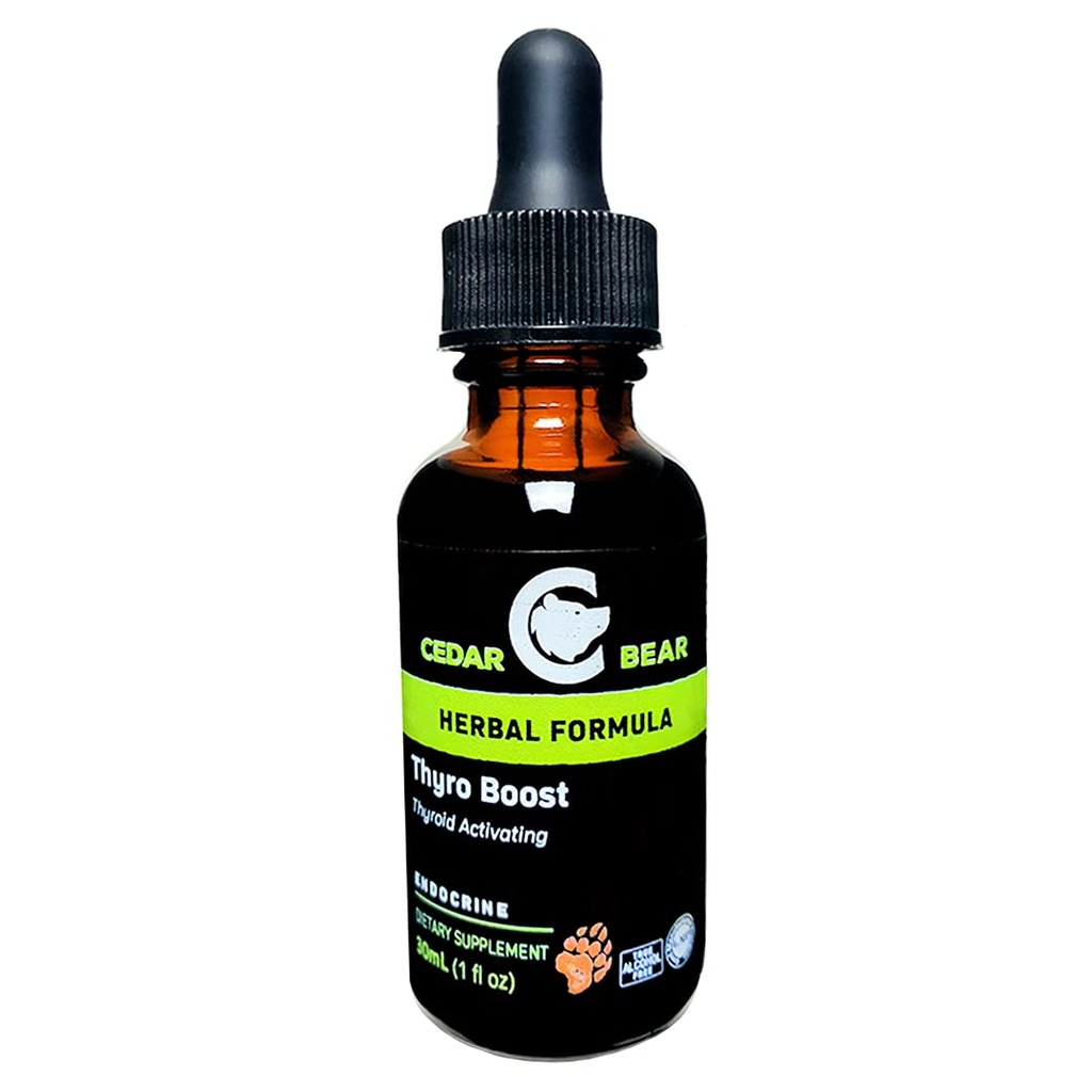 Cedar Bear Thyro Boost een vloeibare kruidensupplement dat helpt bij het activeren en bouwen van de schildklier functie en structurele integriteit 1 Fl Oz