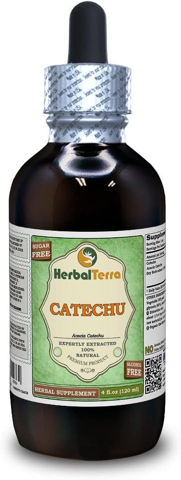 Catechu (Acacia Catechu) Glycerite, gedroogd kruiden Alcoholvrije vloeibare Extract (Grote naam: HerbalTerra, Trots Made in USA) 4 fl.oz (120 ml)