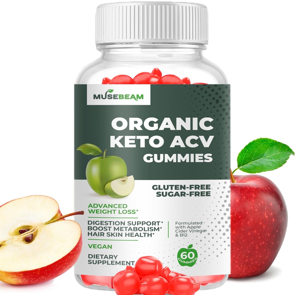 Biologische Keto ACV Gummies Geavanceerd gewichtsverlies - Gluten en suiker vrij Belly Fat Burner Apple Cider Vinegar Diet Supplement voor vrouwen Mannen (1000MG)