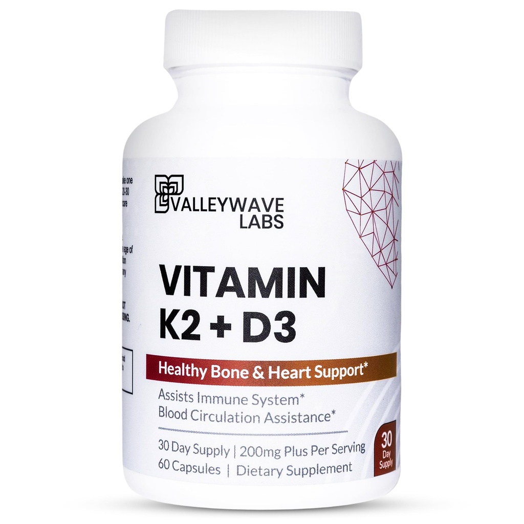 Vitamine D3 K2 Capsules - 2-in-1 Vitamine K2 MK7 100 mcg + VIT D3 5000 IE (125 mcg) Dieetsupplement ter ondersteuning van bot, tanden, spier- en immuungezondheidsondersteuning*, 60 Tellen