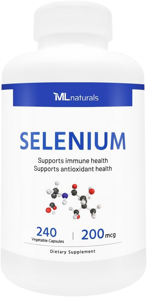 ML Naturals Selenium 200mcg 240 plantaardige capsules. Ondersteunt Immune Health, NSF-gecertificeerde & cGMP-compliant