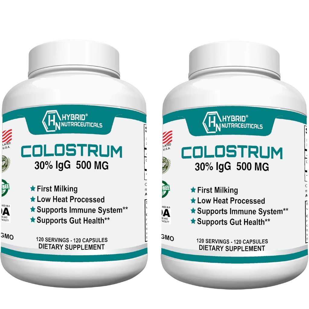 Hybride Nutraceuticals Bovine Colostrum Supplement - Muscle Building - Immune Support - Krachtige spijsvertering - Lactoferrin Supplement (240 Colostrum Capsules - 500mg - 30% IgG) (2)