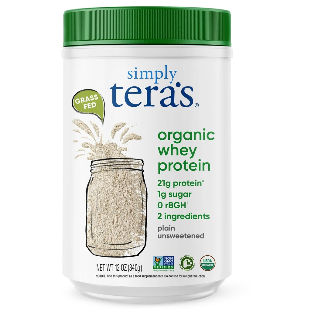 gewoon tera's Biologische Wei Proteïne Poeder - Gras Fed Wei Proteïne Poeder zonder kunstmatige zoetstoffen, Unflavored, Non-GMO, Kosher, Gluten-Free - Plain Unsweeted 12 Oz.
