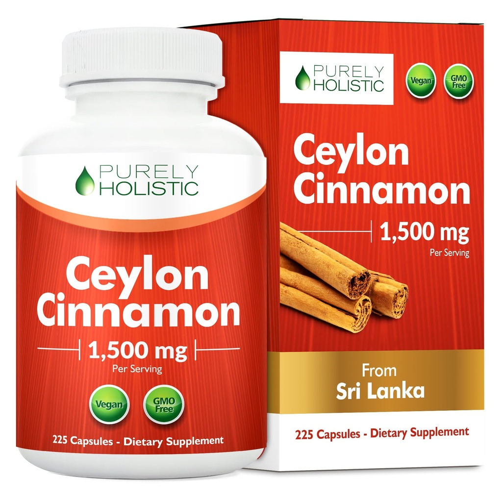 Pure Holistische Ceylon Cinnamon Capsules 1500mg, 225 Vegan Cinnamon Capsules, 75 Day Supply (25% Meer porties), True Sri Lankan Ceylon Cinnamon Supplement