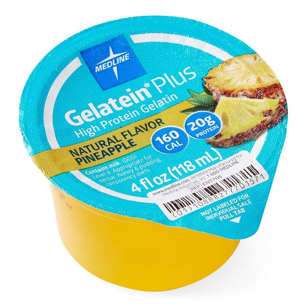 Medline Active Gelatein Plus Supplement, Gemakkelijk te bedienen, Proteïne en Calorie Enhanced, Ananas smaak, 4oz. Cup (geval 36)