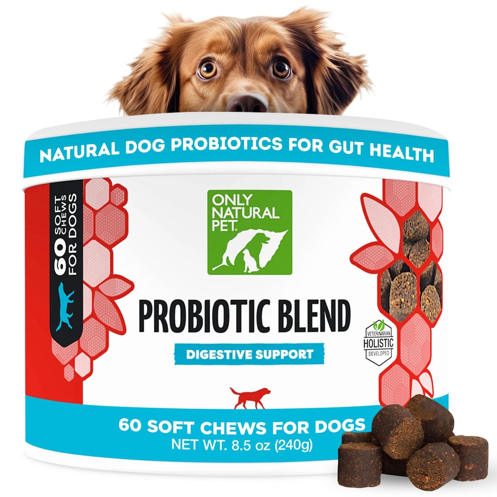 Alleen Natural Pet Probiotic Dog and Cat Supplement - Digestieve & Gut Health Enzyme Formula, Puppy & Canine Digestive Chews, Best for Mtomach Relief & Gas Aid - Soft Chews, 60 Tel.