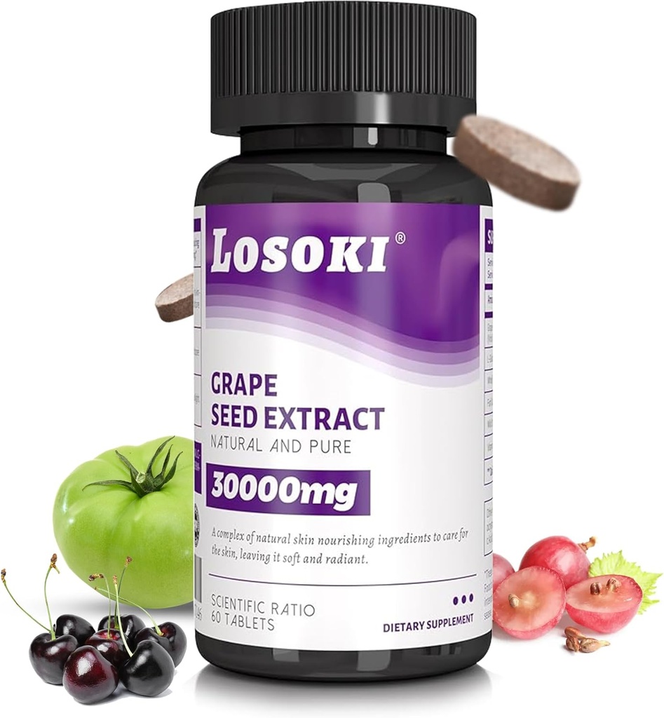 Losoki huid voedende supplement - Geïnfundeerd met druivenzaadextract en vitamine C - 60 tabletten