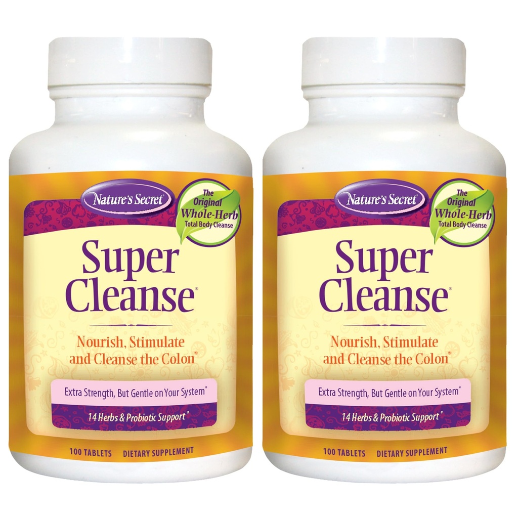 De Geheime Super Reiniging Extra sterkte Toxin Detox & Gentle Eliminatie Lichaamsreiniging, Digestieve & Colon Health Ondersteuning - Stimulerende Blend van 14 Kruiden met Probiotica - 100 tabletten (pakket van 2)