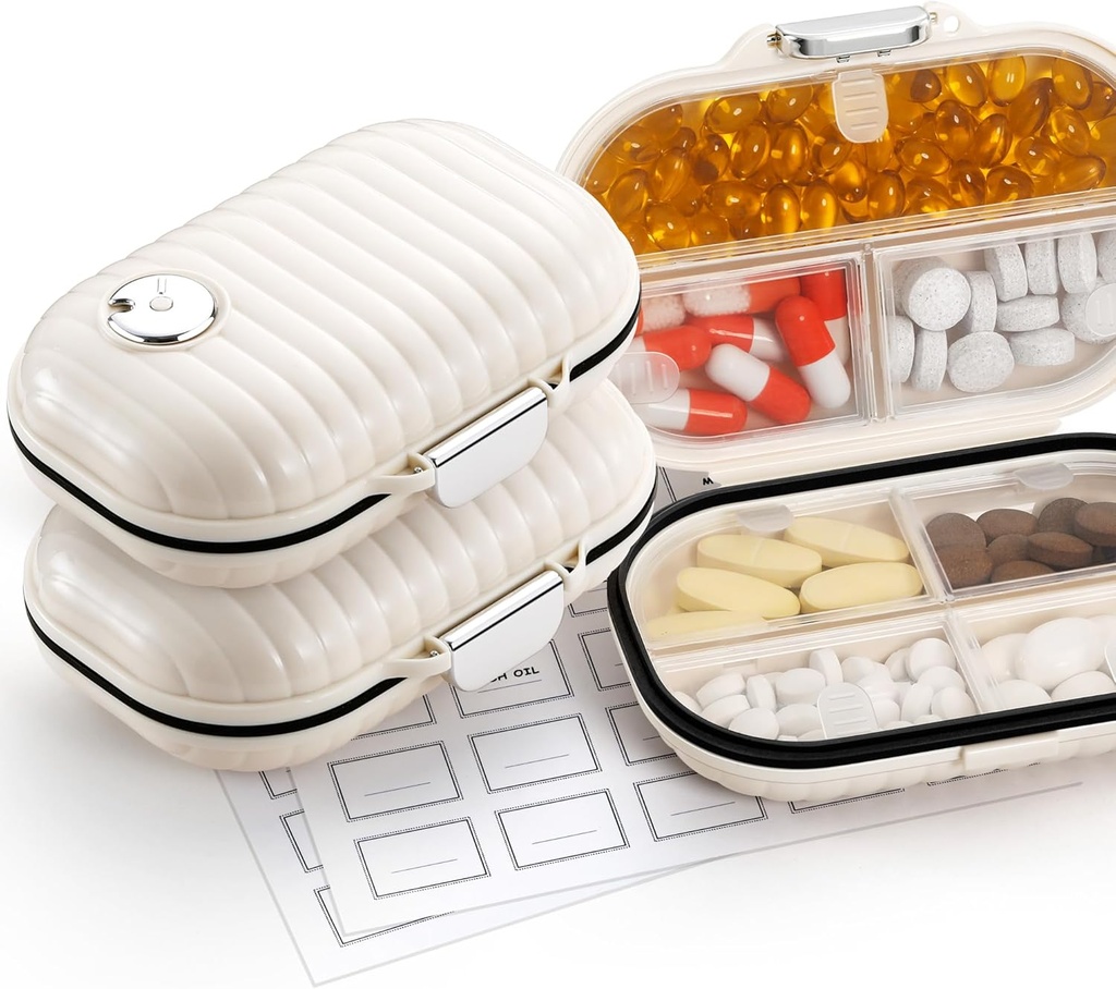 [2 Pack] Zannaki Pill Case Portable Small Weekly Travel pil Organizer, schattig vocht Proof pil Box houder voor portemonnee, dagelijkse Mini Pocket Pharmacy Medicine Container voor vitamine, visolie, supplement