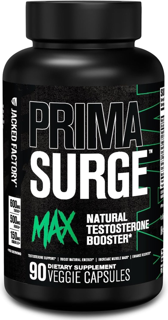 Ge Jacked Factory Primasurge Max Testosteron Booster for Men - Natural Testosteron Supplement with Tongkat Ali, Fadogia Agrestis & Sensoril Ashwagandha - Test Booster for Muscle Mass - 90 Count