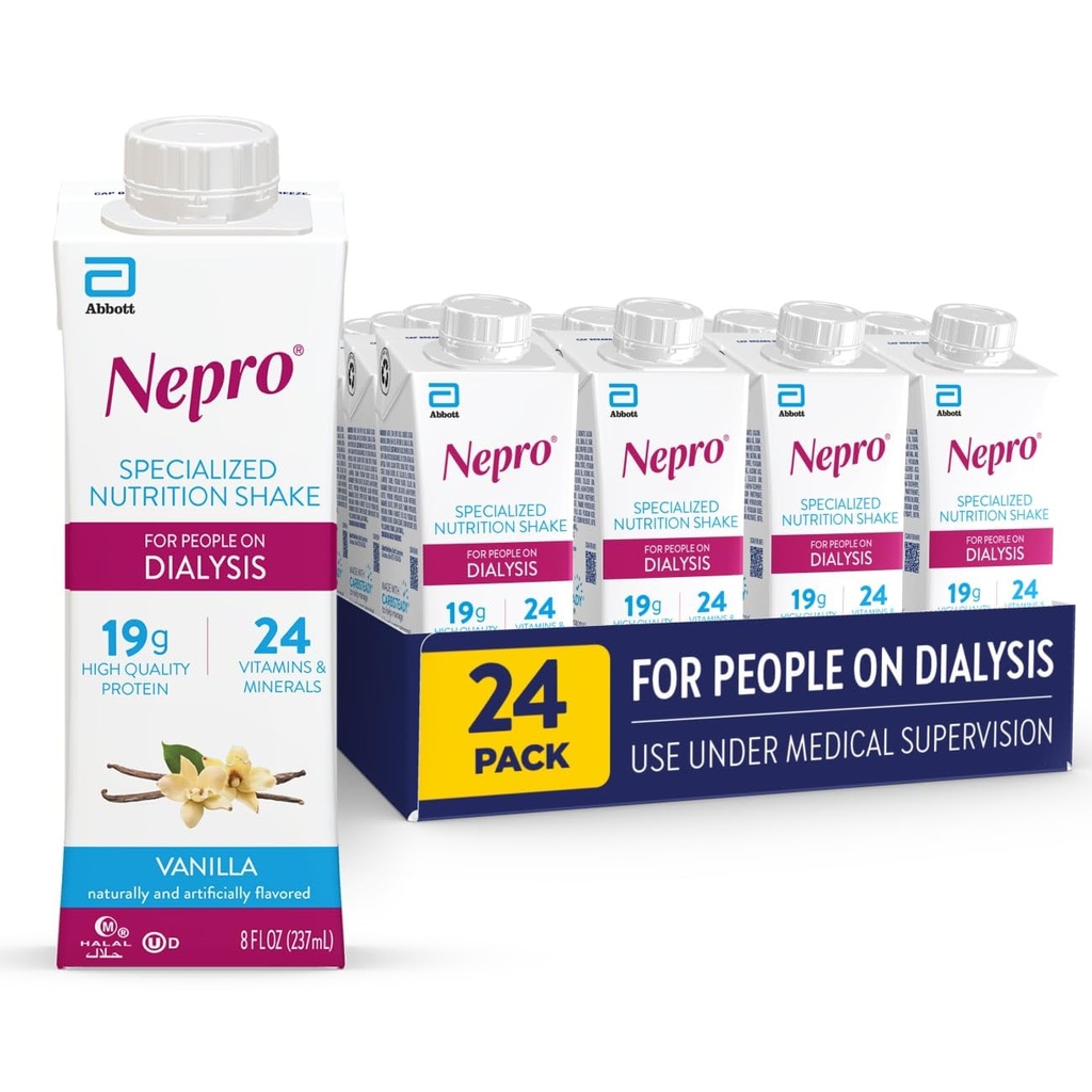 Nepro Nutrition Shake for People on Dialyse, 19g Proteïne, 420 Calorieën, Vanille, 8 fl oz, Pack of 24
