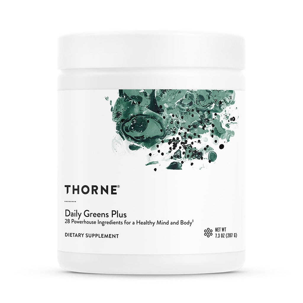 THORNE - Daily Greens Plus - Uitgebreide groene poeder met Matcha, Spirulina, Moringa en Adaptogen, Mushroom en Antioxidant Blends - Verfrissend, Mint smaak 7.2 Oz - 30 Serves