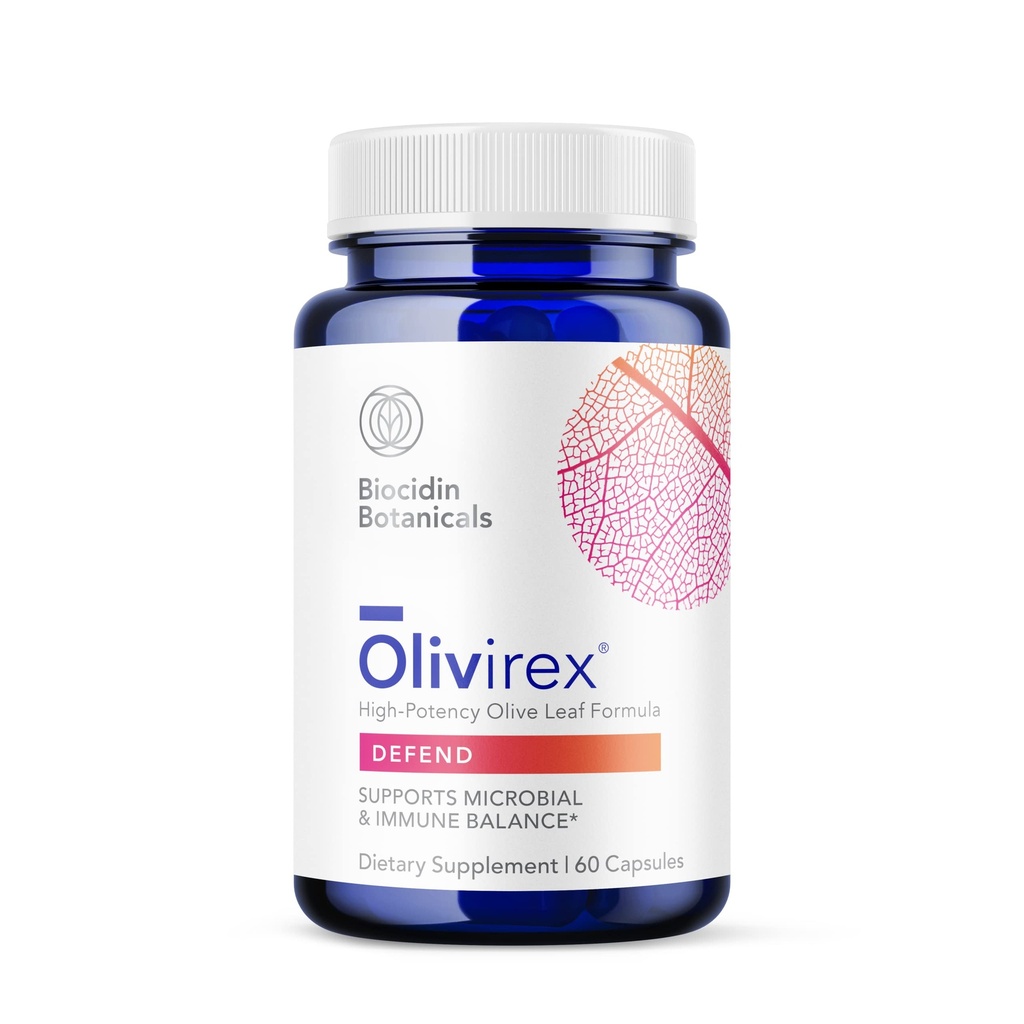 Biocidin Olivirex - Oleuropein Olive Leaf Extract Capsules - High Potency, 18% Oleuropein - Promote Microbial & Immune Support - Professional-Grade Botanical Blend for Detox & Wellness (60 capsules)