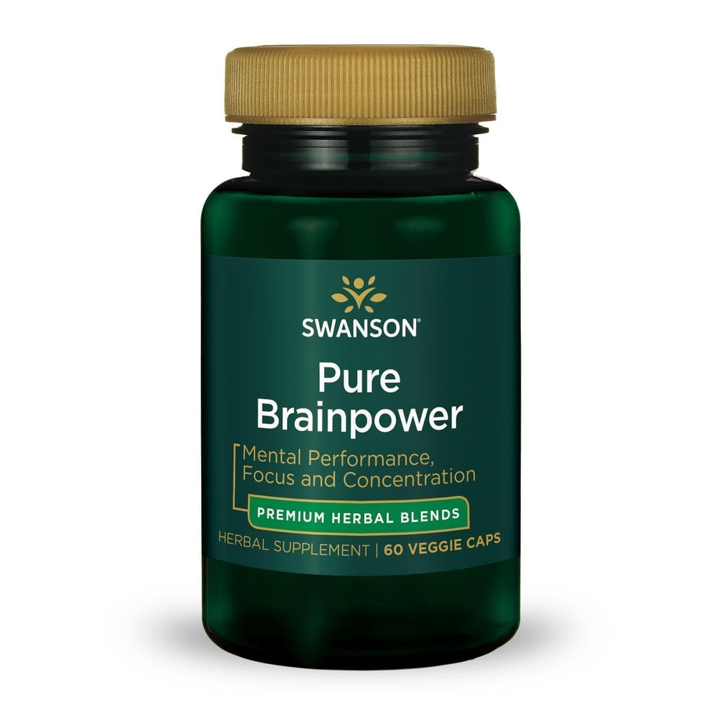 Swanson Pure Brainpower Brain Health Cognitive Memory Focus Support Brain-Derived Neurotrofic Factor (BDNF) Herbal Supplement (Ginkgo Biloba, Bacopa Monnieri) 60 Veggie Capsules (Veg Caps) Vegan